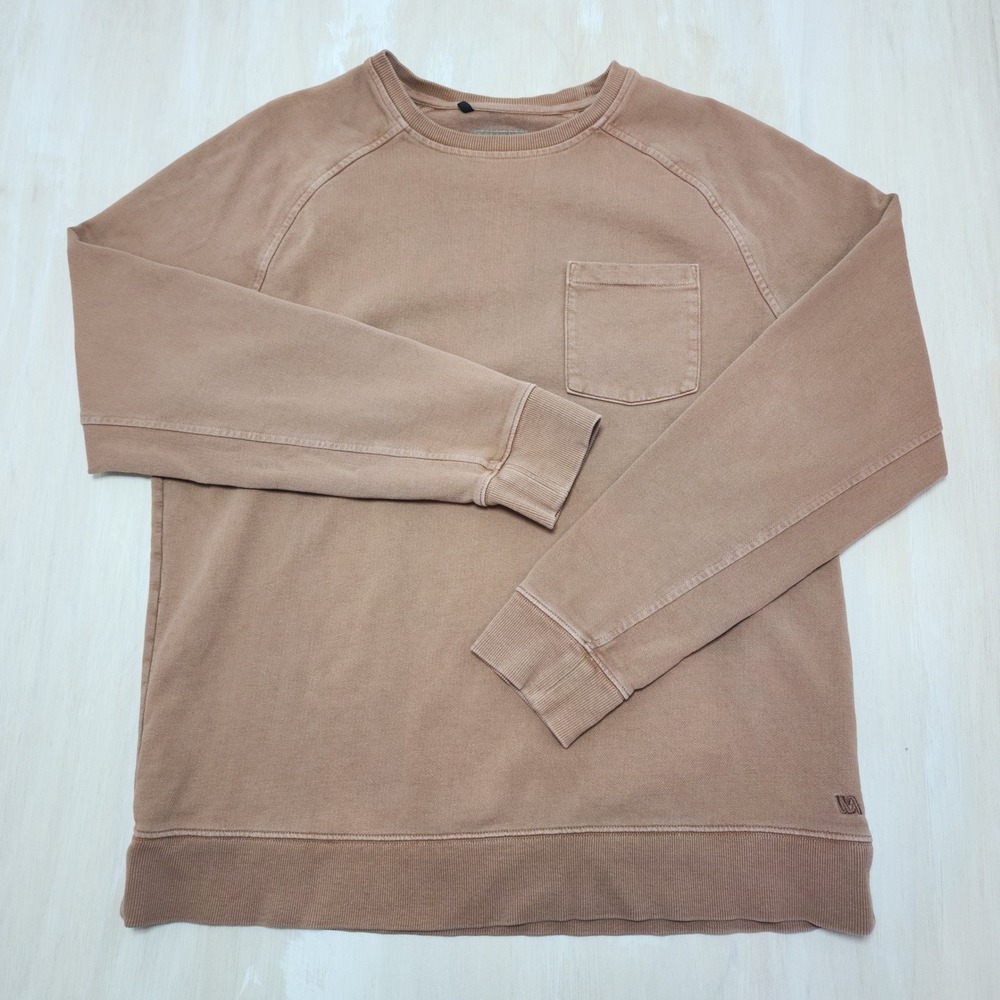 Vuori Mens French Terry Crew Neck Sweatshirt Clay Brown Pocket Raglan Large
